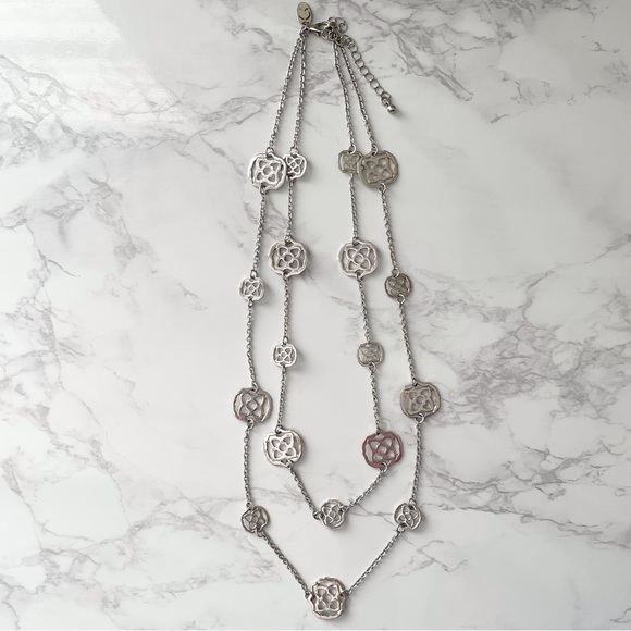 Silver Floral Double Strand Metal Necklace - Picture 4 of 5